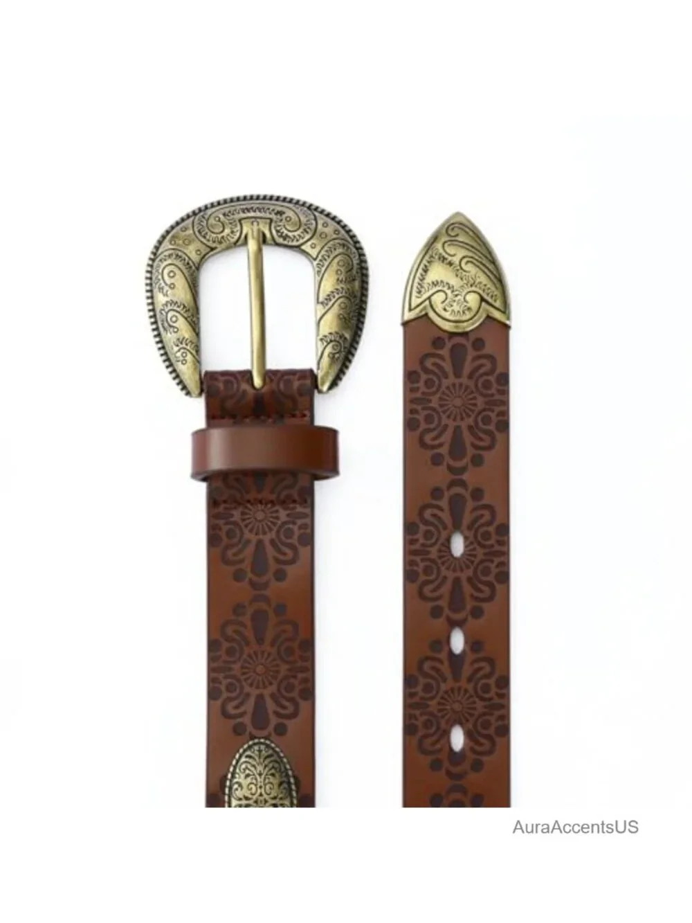 Vintage Cowgirl Engraved Belt Faux Leather Western Buckle Belts for Women